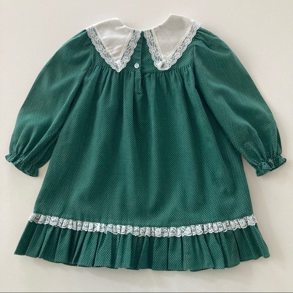 Vintage USA Girls Green Holiday Ruffle Lace Dress - Picture 6 of 11